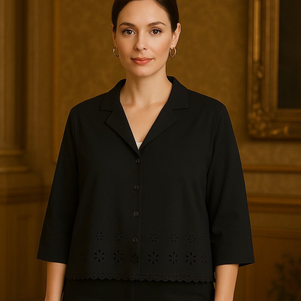Iliza New York black cropped button-front blouse chic fairy whimsy‎ SZ XL